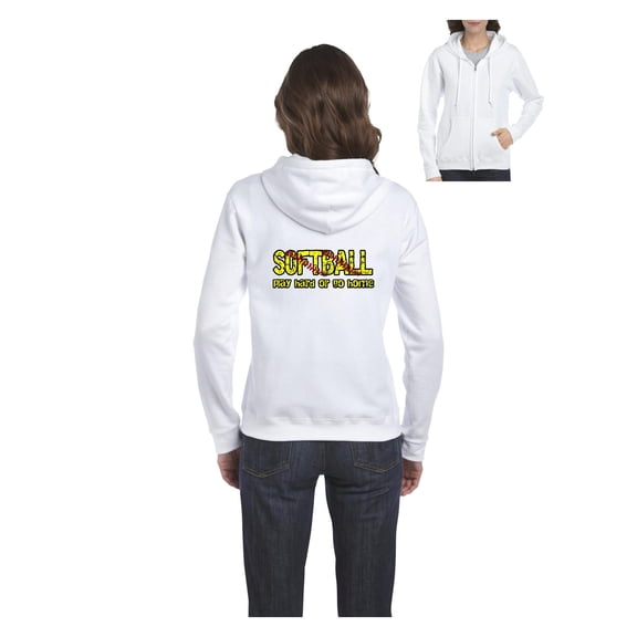 MmF - Women's Sweatshirt Full-Zip Pullover, up to Women Size 3XL - Softball Play Hard or Go Home