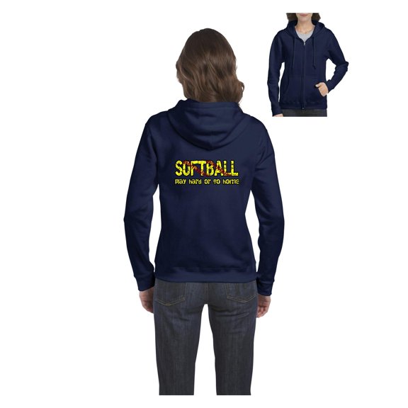 MmF - Women's Sweatshirt Full-Zip Pullover, up to Women Size 3XL - Softball Play Hard or Go Home