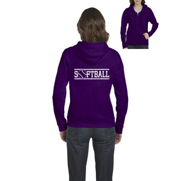 MmF - Women's Sweatshirt Full-Zip Pullover, up to Women Size 3XL - Softball with Ball