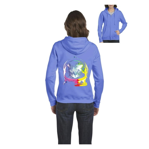 MmF - Women's Sweatshirt Full-Zip Pullover, up to Women Size 3XL - Space Cat