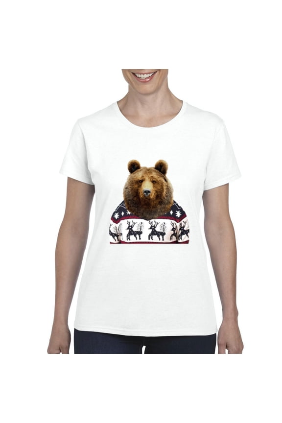 MmF - Women's T-Shirt Short Sleeve - BEAR IN XMAS UGLY SWEATER