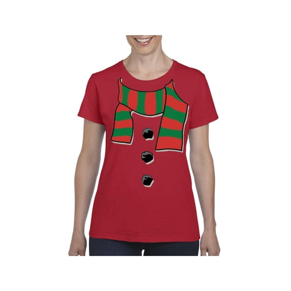 Women's T-Shirt Short Sleeve - Christmas Snowman Scarf