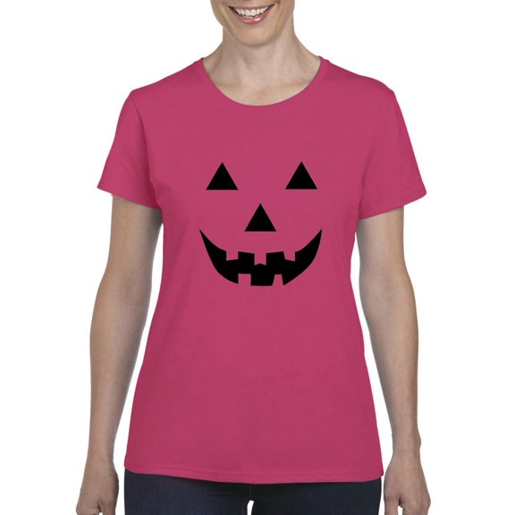 MmF - Women's T-Shirt Short Sleeve - Halloween Halloween Pumpkin Face in Black