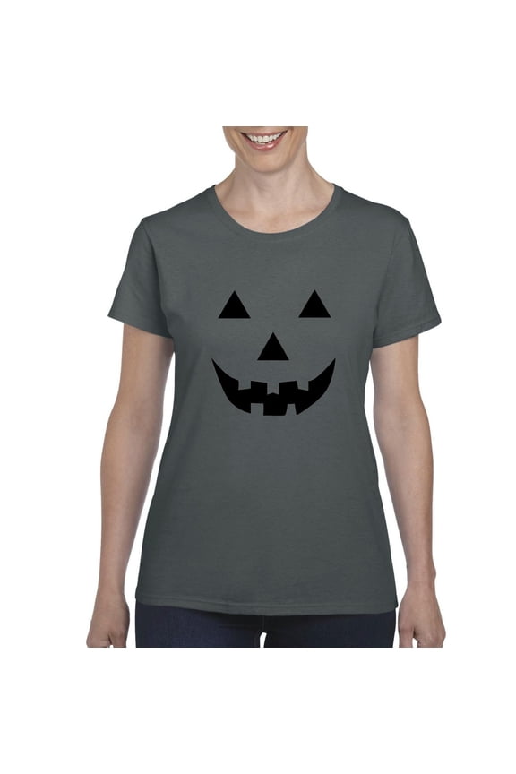 MmF - Women's T-Shirt Short Sleeve - Halloween Halloween Pumpkin Face in Black