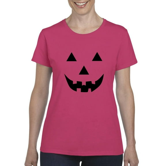 MmF - Women's T-Shirt Short Sleeve - Halloween Halloween Pumpkin Face in Black