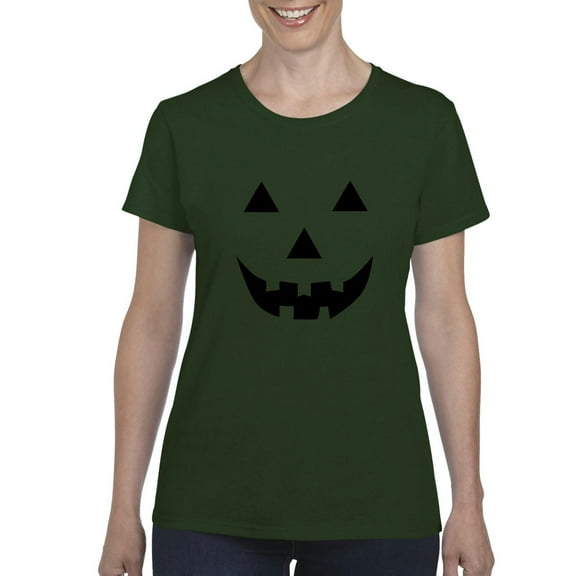 MmF - Women's T-Shirt Short Sleeve - Halloween Halloween Pumpkin Face in Black