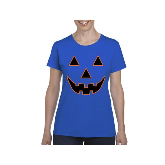 MmF - Women's T-Shirt Short Sleeve - Halloween Jack O' Lantern Pumpkin Face