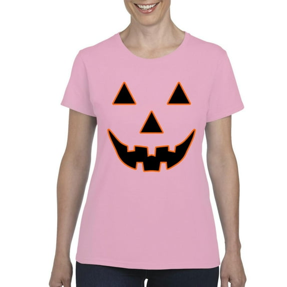 MmF - Women's T-Shirt Short Sleeve - Halloween Jack O' Lantern Pumpkin Face