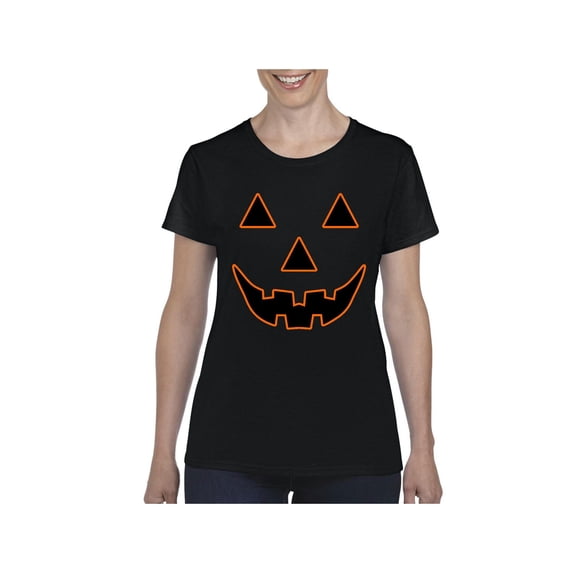MmF - Women's T-Shirt Short Sleeve - Halloween Jack O' Lantern Pumpkin Face