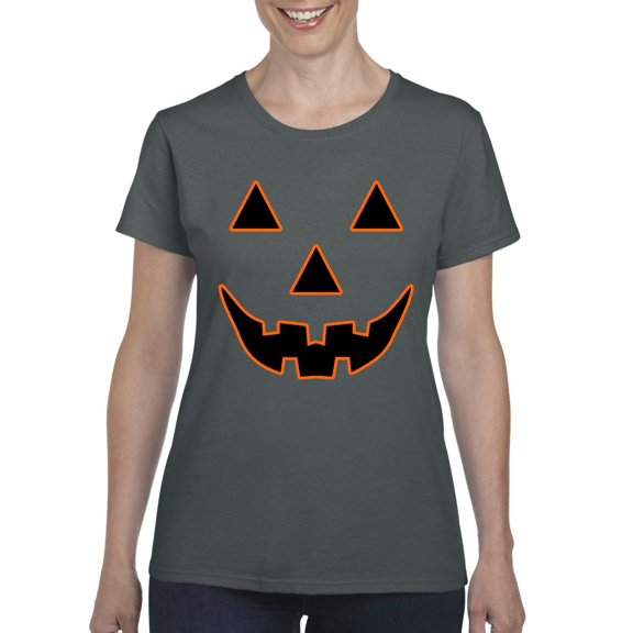 MmF - Women's T-Shirt Short Sleeve - Halloween Jack O' Lantern Pumpkin Face