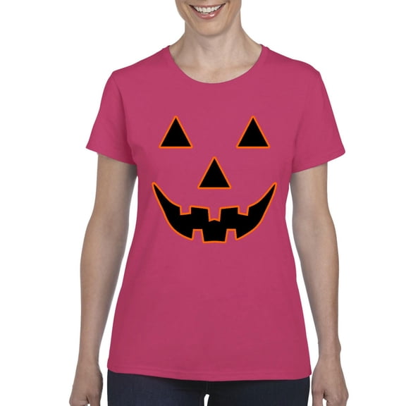 MmF - Women's T-Shirt Short Sleeve - Halloween Jack O' Lantern Pumpkin Face