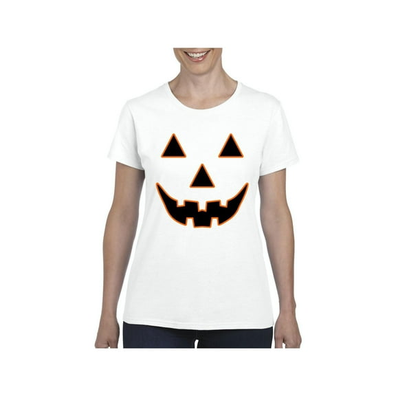 MmF - Women's T-Shirt Short Sleeve - Halloween Jack O' Lantern Pumpkin Face