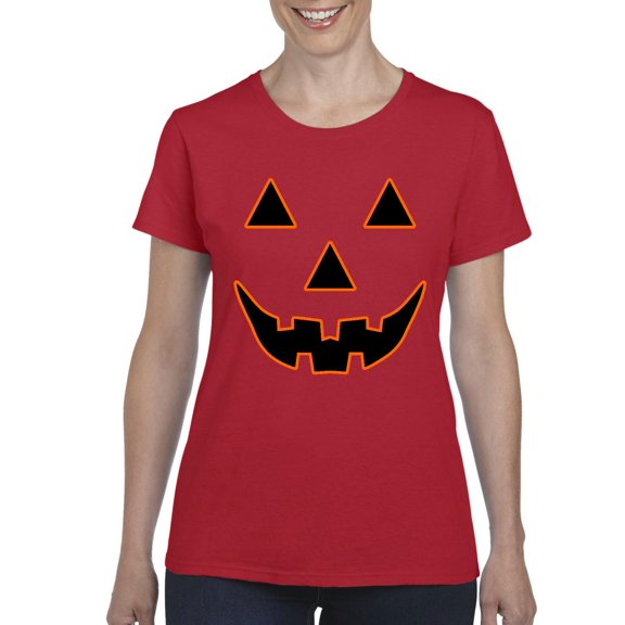 MmF - Women's T-Shirt Short Sleeve - Halloween Jack O' Lantern Pumpkin Face