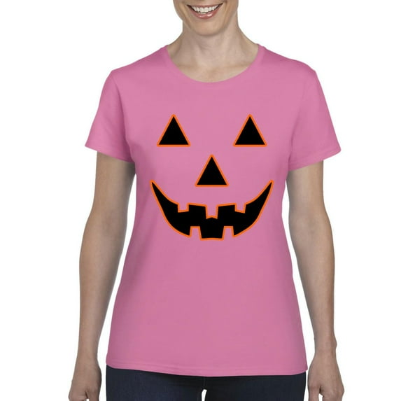 MmF - Women's T-Shirt Short Sleeve - Halloween Jack O' Lantern Pumpkin Face