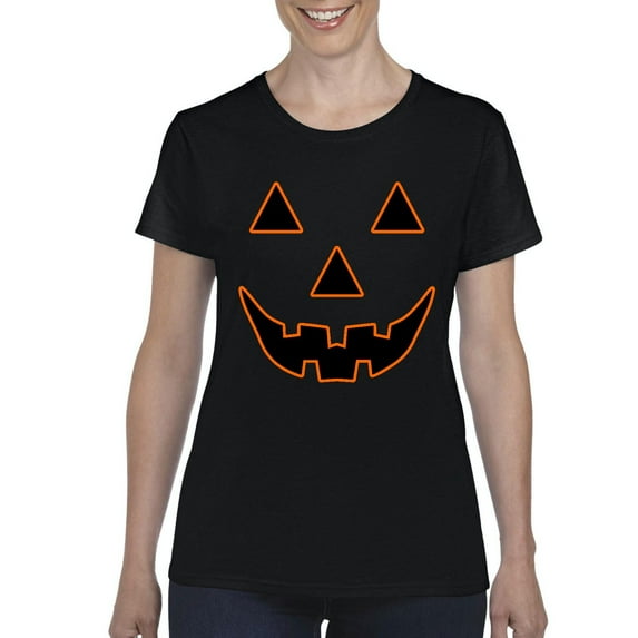 MmF - Women's T-Shirt Short Sleeve - Halloween Jack O' Lantern Pumpkin Face