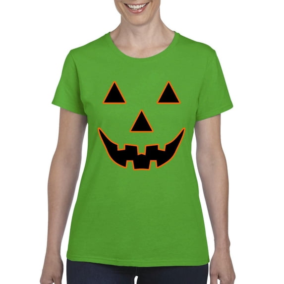 MmF - Women's T-Shirt Short Sleeve - Halloween Jack O' Lantern Pumpkin Face