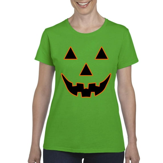 MmF - Women's T-Shirt Short Sleeve - Halloween Jack O' Lantern Pumpkin Face