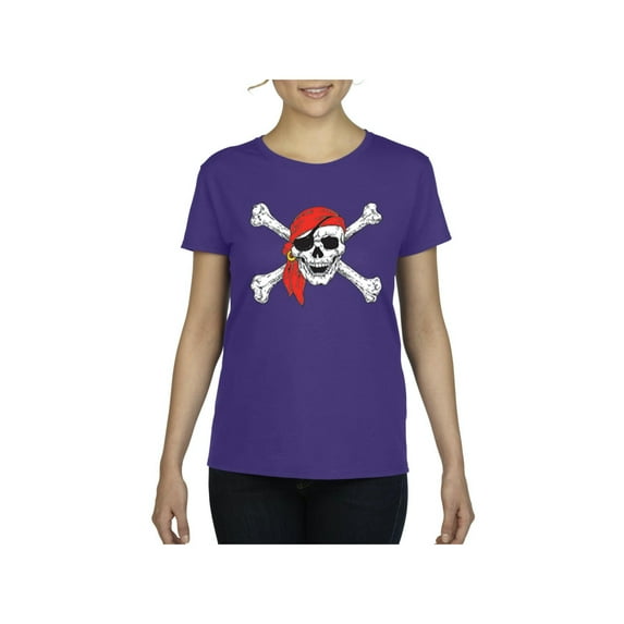 MmF - Women's T-Shirt Short Sleeve - Halloween Jolly Roger Skull Crossbones