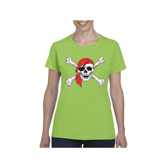 MmF - Women's T-Shirt Short Sleeve - Halloween Jolly Roger Skull Crossbones
