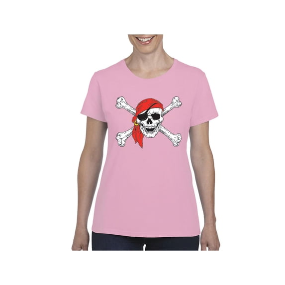 MmF - Women's T-Shirt Short Sleeve - Halloween Jolly Roger Skull Crossbones