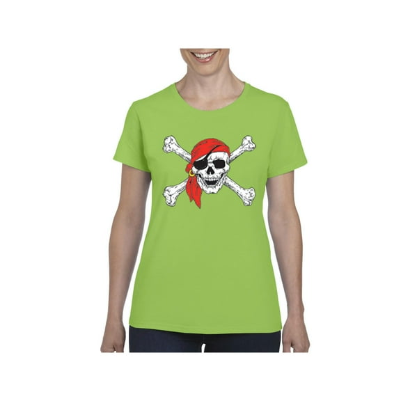 MmF - Women's T-Shirt Short Sleeve - Halloween Jolly Roger Skull Crossbones