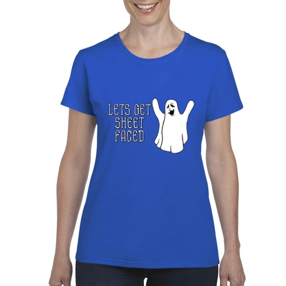 MmF - Women's T-Shirt Short Sleeve - Halloween Let`s Get Sheet Faced Ghost