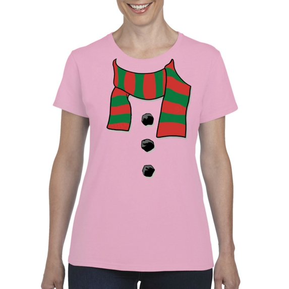 MmF - Women's T-Shirt Short Sleeve, up to Women Size 3XL - Christmas Snowman Scarf