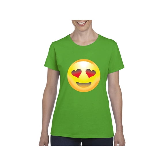 MmF - Women's T-Shirt Short Sleeve, up to Women Size 3XL - Emoji Heart-Shaped Eyes