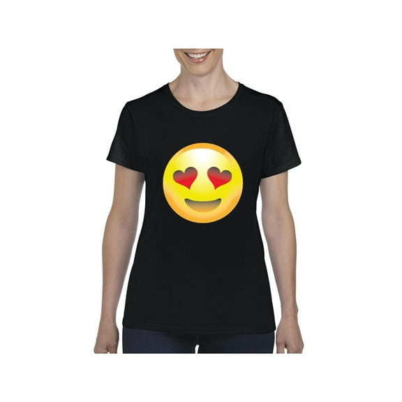 MmF - Women's T-Shirt Short Sleeve, up to Women Size 3XL - Emoji Heart-Shaped Eyes