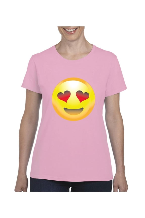 Women's T-Shirt Short Sleeve - Emoji Heart-Shaped Eyes