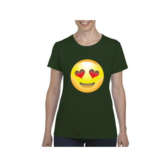 MmF - Women's T-Shirt Short Sleeve, up to Women Size 3XL - Emoji Heart-Shaped Eyes