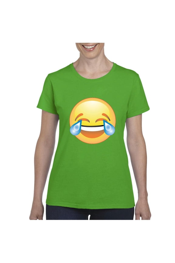 MmF - Women's T-Shirt Short Sleeve, up to Women Size 3XL - Emoji Laughing Tears