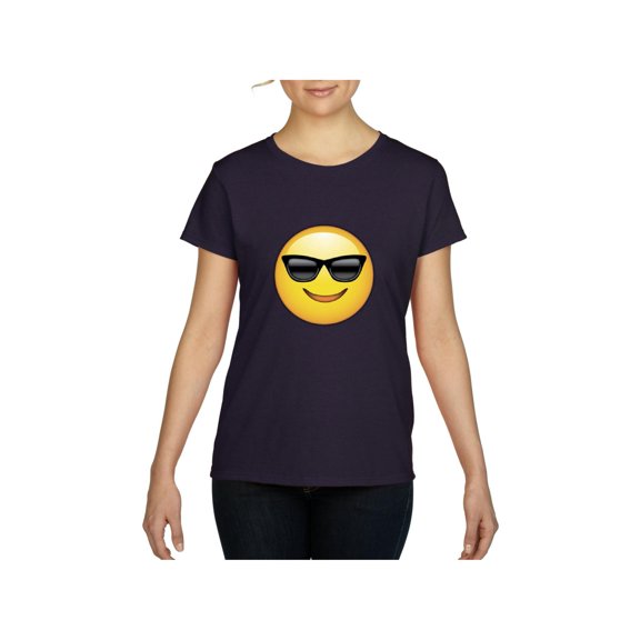 MmF - Women's T-Shirt Short Sleeve, up to Women Size 3XL - Emoji with Sunglasses