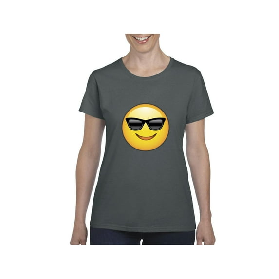 MmF - Women's T-Shirt Short Sleeve, up to Women Size 3XL - Emoji with Sunglasses