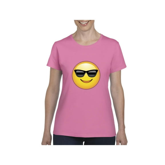 MmF - Women's T-Shirt Short Sleeve, up to Women Size 3XL - Emoji with Sunglasses