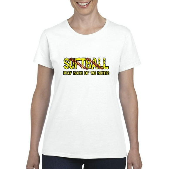 MmF - Women's T-Shirt Short Sleeve, up to Women Size 3XL - Softball Play Hard or Go Home