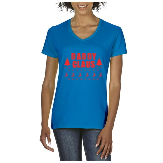 MmF - Women's T-Shirt V-Neck Short Sleeve - Christmas Daddy Claus in Red