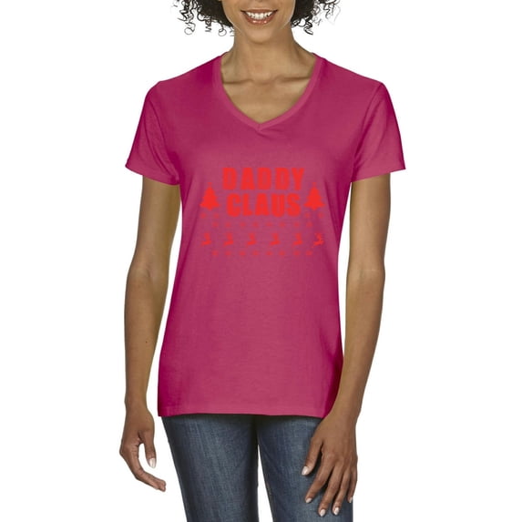 MmF - Women's T-Shirt V-Neck Short Sleeve - Christmas Daddy Claus in Red