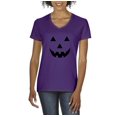 thumbnail image 1 of MmF - Women's T-Shirt V-Neck Short Sleeve - Halloween Halloween Pumpkin Face in Black, 1 of 5