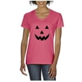 thumbnail image 1 of MmF - Women's T-Shirt V-Neck Short Sleeve - Halloween Halloween Pumpkin Face in Black, 1 of 5