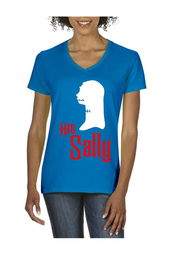MmF - Women's T-Shirt V-Neck Short Sleeve - Halloween Her Jack Matching Halloween Couple