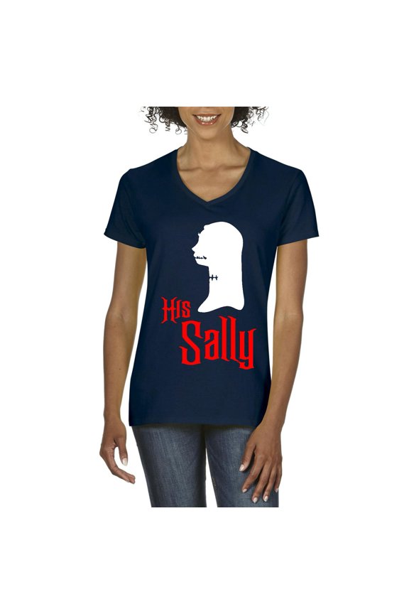 MmF - Women's T-Shirt V-Neck Short Sleeve - Halloween Her Jack Matching Halloween Couple