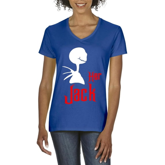 MmF - Women's T-Shirt V-Neck Short Sleeve - Halloween His Sally Matching Halloween Couple