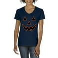 thumbnail image 1 of MmF - Women's T-Shirt V-Neck Short Sleeve - Halloween Jack O' Lantern Pumpkin Face, 1 of 5
