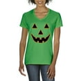 thumbnail image 1 of MmF - Women's T-Shirt V-Neck Short Sleeve - Halloween Jack O' Lantern Pumpkin Face, 1 of 5