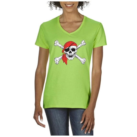 Artix - Women's T-Shirt V-Neck Short Sleeve - Jolly Roger Skull & Crossbones