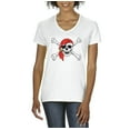 thumbnail image 1 of MmF - Women's T-Shirt V-Neck Short Sleeve - Halloween Jolly Roger Skull Crossbones, 1 of 5