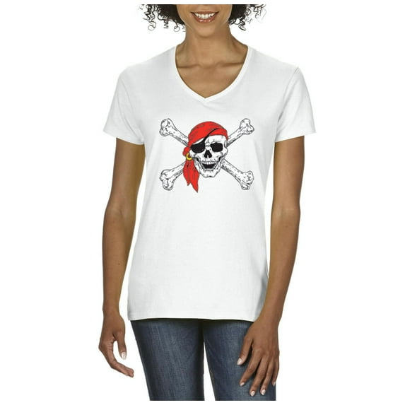 Artix - Women's T-Shirt V-Neck Short Sleeve - Jolly Roger Skull & Crossbones