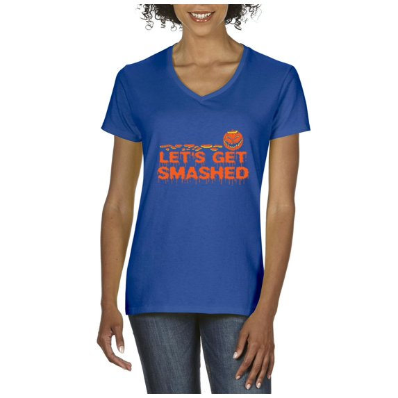 MmF - Women's T-Shirt V-Neck Short Sleeve - Halloween Let`s Get Smashed