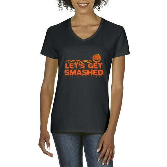 MmF - Women's T-Shirt V-Neck Short Sleeve - Halloween Let`s Get Smashed